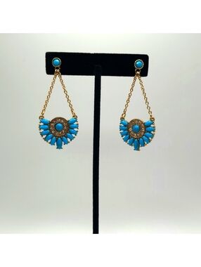 Golden Chandelier Earings with Turquoise Stones